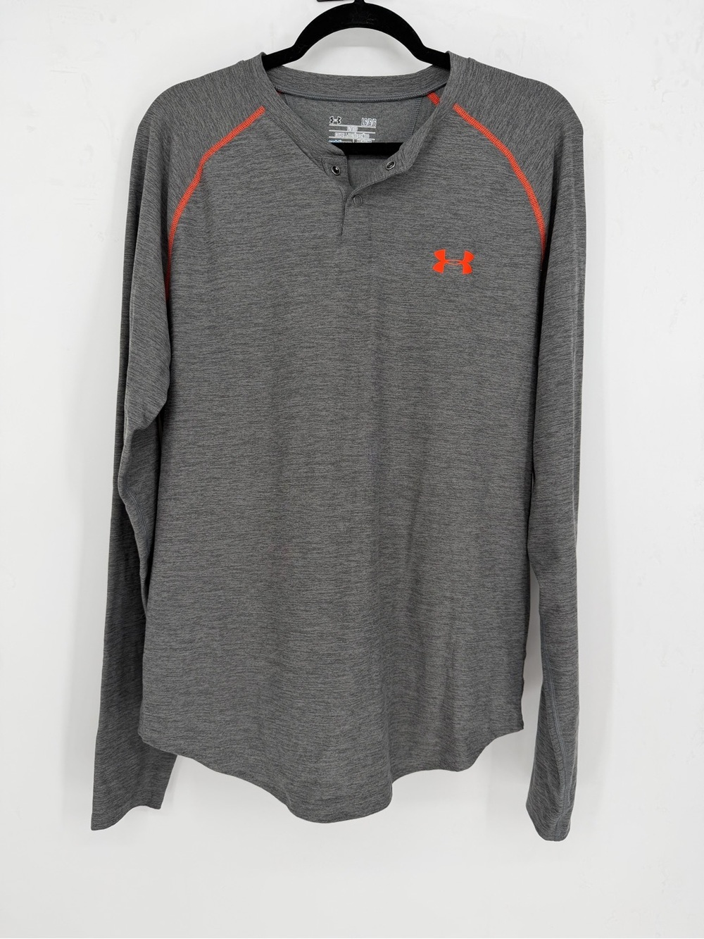 Under Armour Men's ColdGear Fitted Henley in gray with orange trim